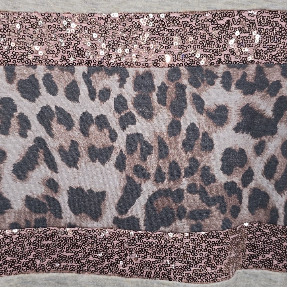 Glitzy Girlz Leopard & Sequins Rose Gold Sparkle Oatmeal Short Sleeve Size 3x - Picture 5 of 9